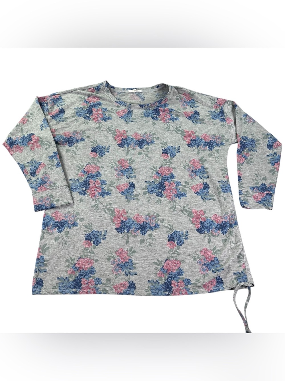 Maurices Plus Size 0 Floral French Terry Pullover Side Drawstring Cinch Hem